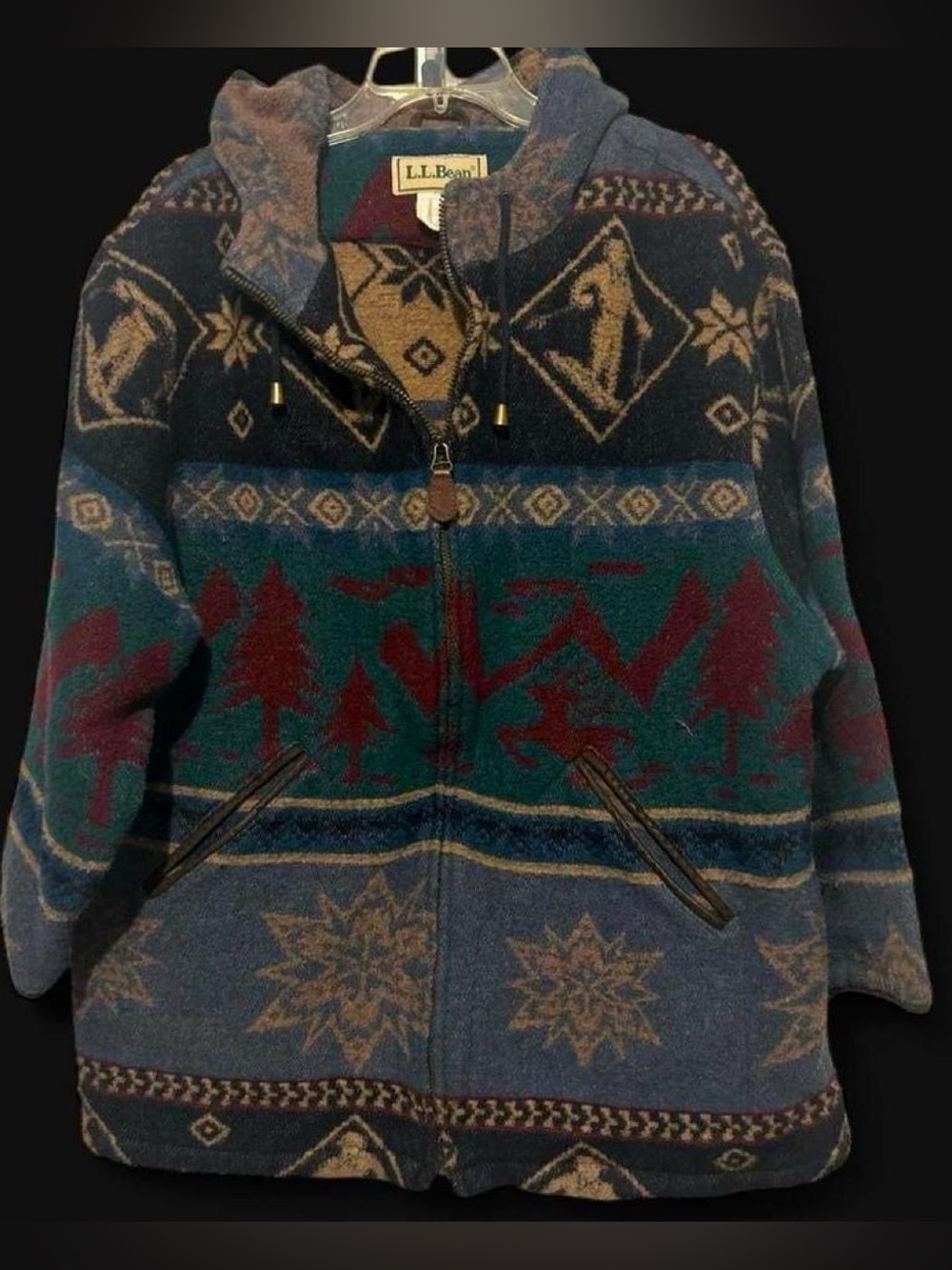 Nordic geometric Fair Isle L.L.Bean chunky oversized Wool blend pullover jacket